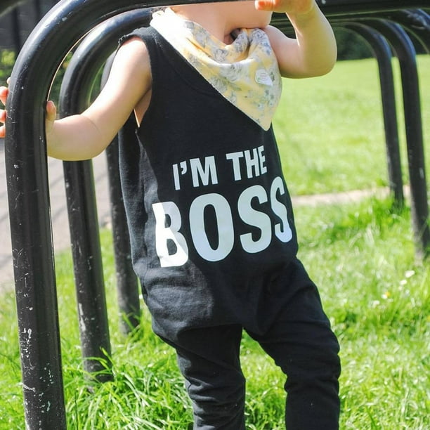An EMBROIDERED BABY I MAY LOOK LITTLE BUT I'M STILL THE BOSS BODYSUIT/VEST